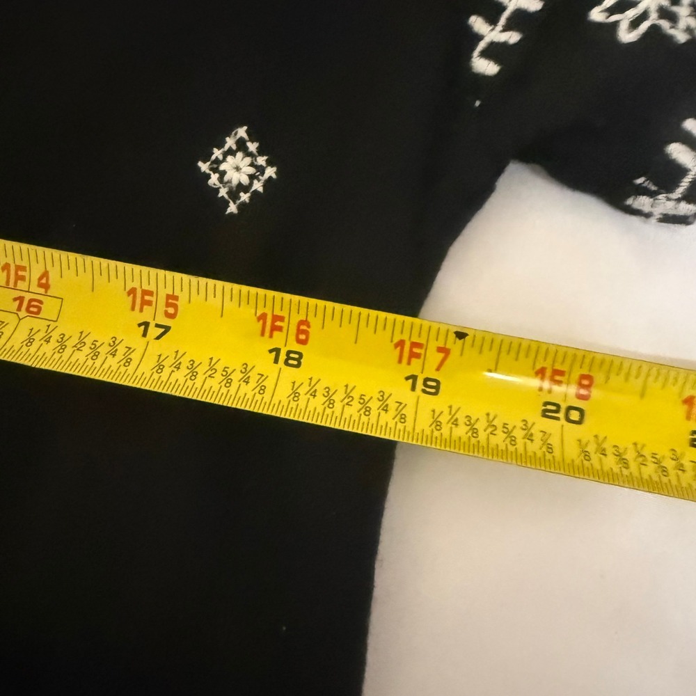 Talbots‎ Black Cotton Embroidered Boho Split Neck Tie Top Medium IN3048 - Picture 8 of 9